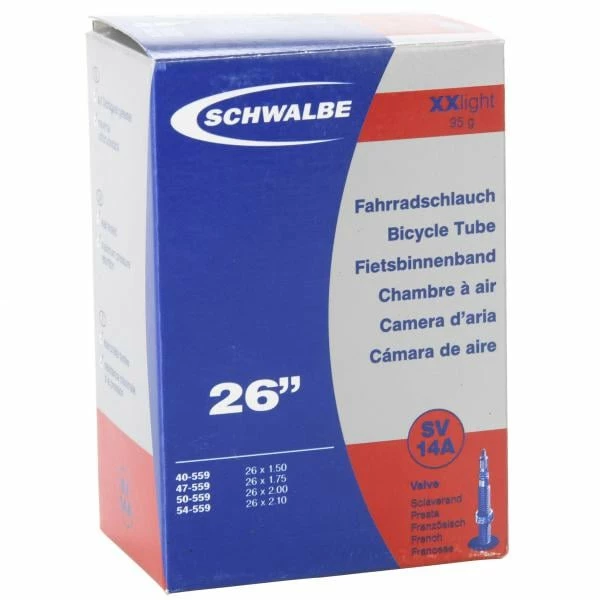 Chambre à Air SCHWALBE XX LIGHT SV 14A 26×1,50/2,10 Butyl Presta 40 Mm 3 Chambre à Air SCHWALBE XX LIGHT SV 14A 26×1,50/2,10 Butyl Presta 40 Mm
